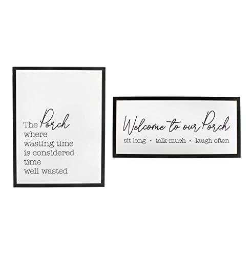 AuldHome Farmhouse Porch Signs (Set of 2); Black and White Rustic Wall Decor - CookCave