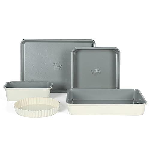 Sur La Table Kitchen Essential Carbon Steel Bakeware Set W/Premium PFA Free Grey Ceramic Nonstick - Linen White Exterior - CookCave