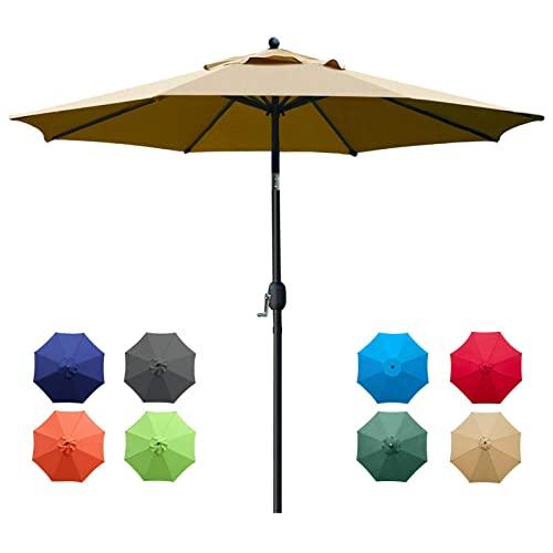 Sunnyglade 9Ft Patio Umbrella Outdoor Table Umbrella with 8 Sturdy Ribs (Tan) - CookCave