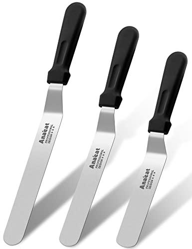 Anaeat Icing Spatulas, Set of 3 Professional Cake Angled Offset Spatula with 6", 8", 10" Stainless Steel Blades - Thickened Frosting Knife with Plastic Handle for Cake Decorating, Pastry & Baking - CookCave