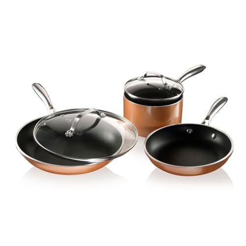 Gotham Steel 5 Pc Copper Pots and Pans Set Non Stick Cookware Set, Kitchen Cookware Sets, Pot and Pan Set, Pot Set, Non Toxic Cookware Set, Frying Pan Set, Saucepan Set, Pots Set, Dishwasher Safe - CookCave