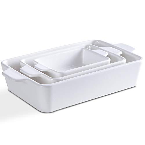 Ceramic Glaze Bakeware Set,SIDUCAL,Non-stick Bread Baking Pans,Roasting dish,3 Pieces Baking Dishes-White - CookCave