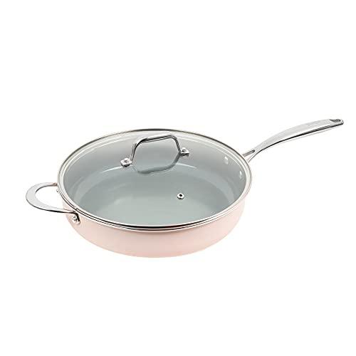 Goodful Ceramic Nonstick 4 Quart Deep Saute Pan with Lid, Dishwasher Safe Pots and Pans, Comfort Grip Stainless Steel Handle, Skillet Frying Pan, Made without PFOA, Blush - CookCave