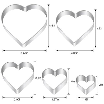 Heart Cookie Cutter Set - 5 Piece - 4.57" 3.86" 2.95" 1.97” 1.38" - Heart Shaped Cookie Cutters Fondant Biscuit Cutters for Valentines Day - Stainless Steel - CookCave