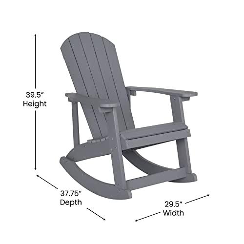 Flash Furniture Savannah Poly Resin Wood Adirondack Rocking Chair - All Weather Gray Polystyrene - Stainless Steel Hardware - CookCave