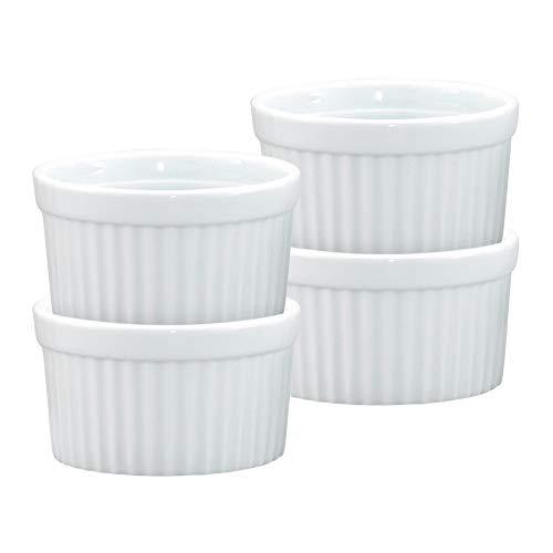 HIC Kitchen Souffle Ramekin Set, Fine White Porcelain, 4-Ounce, Set of 4 - CookCave