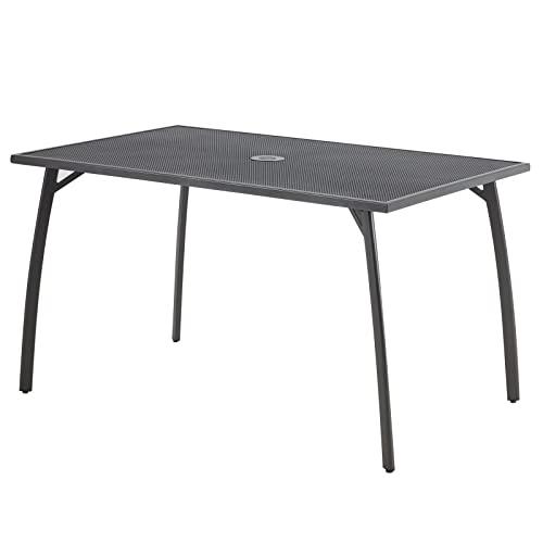 AECOJOY 51”x31” Metal Patio Dining Table Rectangular Steel Outdoor Table, Weather-Resistant Table with 1.73" Umbrella Hole for Lawn Backyard Garden, Dark Grey - CookCave