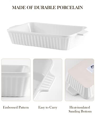 MALACASA Casserole Dishes for Oven, Porcelain Baking Dishes, Ceramic Bakeware Sets of 4, Rectangular Lasagna Pans Deep with Handles for Baking Cake Kitchen, White (9.4"/11.1"/12.2"/14.7"), Series - CookCave