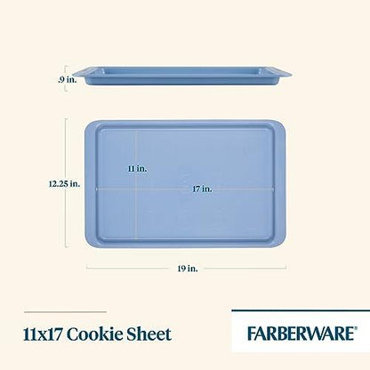 Farberware Easy Solutions Nonstick Bakeware Cookie Pan/Baking Sheet with Drop Zones and Portion Marks, 11 Inch x 17 Inch - Blue - CookCave
