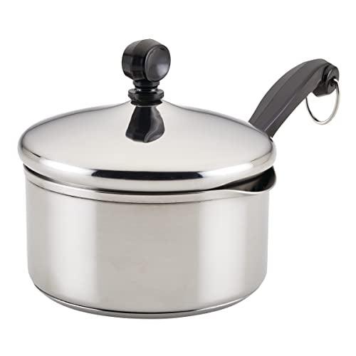 Farberware Classic Stainless Steel 1-Quart Covered Straining Saucepan, Silver - CookCave