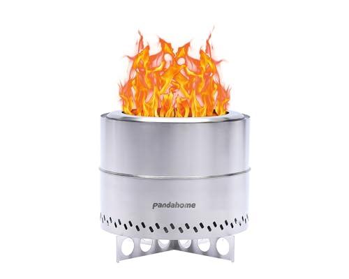 PANDAHOME Smokeless Fire Pit with Removable Ash Pan| Portable Wood Burning Fireplace with Stands, XL Outdoor Bonfire for Camping, Durable Stainless Steel | Silver, D:19 in x H:16 in - CookCave