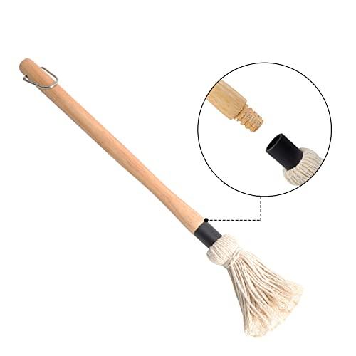 SafBbcue 18"Grill Basting Mops With 4 Replacement Heads and 4 Wooden Long Handle for BBQ Grilling Smoking Steak Ribs,Chicken,Brisket,Spreading Marinade/Oil,Barbecue Sauce Easy to Use and Clean - CookCave