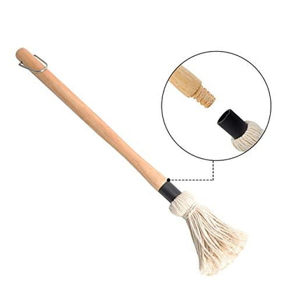 SafBbcue 18"Grill Basting Mops With 4 Replacement Heads and 4 Wooden Long Handle for BBQ Grilling Smoking Steak Ribs,Chicken,Brisket,Spreading Marinade/Oil,Barbecue Sauce Easy to Use and Clean - CookCave