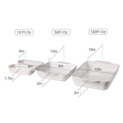 Sweejar Casserole Dishes for Oven, Ceramic Bakeware Set of 4, Rectangular Baking Dish with Handles, Lasagna Pans for Cooking, Gratin, Roasting, Banquet and Daily Use (Kiln-Change White) - CookCave