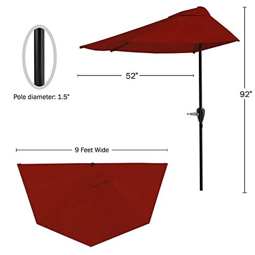 Pure Garden 9-Foot Half Patio Umbrella – Easy Crank Semicircle Opening Shade Canopy – For Against a Wall, Porch, or Balcony Furniture (Red) - CookCave