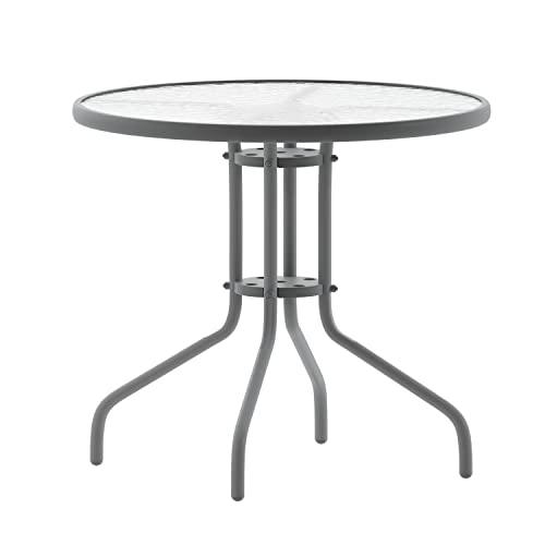 Flash Furniture Bellamy 31.5'' Round Tempered Glass Metal Table, Silver - CookCave