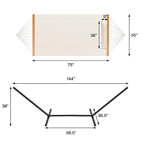 Homgava Two Person Hammock with Stand Heavy Duty, Outdoor Patio Hammock with Portable Steel Stand, Large Double Hammocks,480lbs Capacity.(Off White) - CookCave