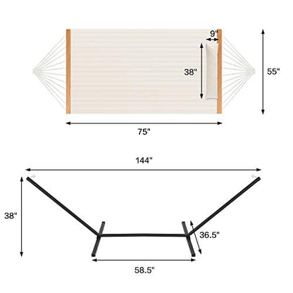 Homgava Two Person Hammock with Stand Heavy Duty, Outdoor Patio Hammock with Portable Steel Stand, Large Double Hammocks,480lbs Capacity.(Off White) - CookCave