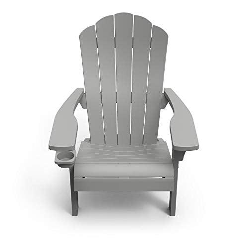 Keter Outdoor Patio Garden Deck Furniture Resin Adirondack Chair with Built-in Cup Holder (Grey) - CookCave