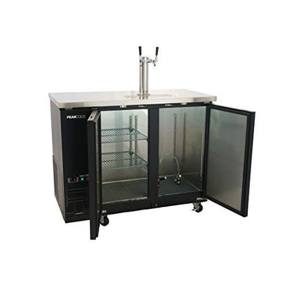 PEAKCOLD 2 Door Commercial Beer Dispenser - Double Tap Keg Cooler - Kegerator; 48" W - CookCave