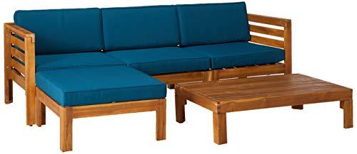 Christopher Knight Home Alice Outdoor 5 Piece Acacia Wood Sofa Set, Teak Finish, Dark Teal - CookCave