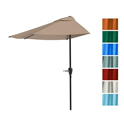 Pure Garden Half Round Patio Umbrella with Easy Crank – Compact 9ft Semicircle Outdoor Shade Canopy for Balcony, Porch, or Deck (Sand) - CookCave