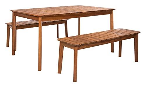 SAFAVIEH Outdoor Collection Europa Natural Acacia Wood 3-Piece Patio Dining Set PAT7082A - CookCave