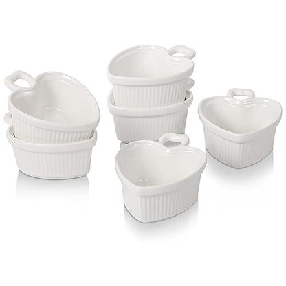 Mini Ramekins 2.7 oz, Vidalenta Dipping Sauce Cups, Heart-shaped Tiny Ramekins Dip Bowl Porcelain Souffle Dish Set of 6, Small Ramekins Dessert Cups Small Bowls for Charcuterie Board, Microwave & Oven - CookCave