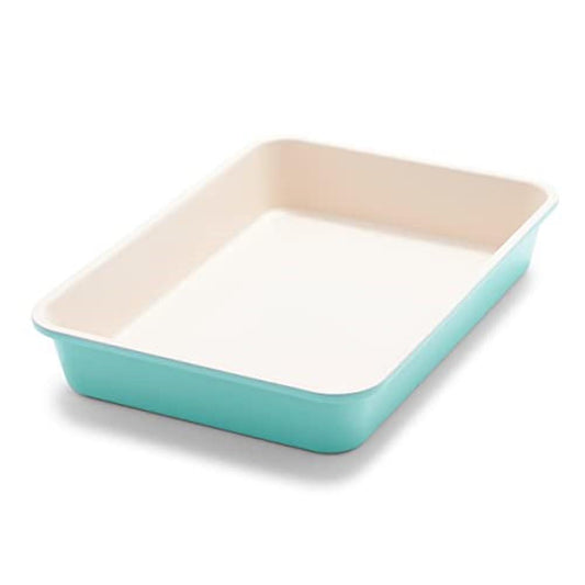 GreenLife Bakeware Healthy Ceramic Nonstick, 13" x 9" Rectangular Cake Baking Pan, PFAS-Free, Turquoise - CookCave