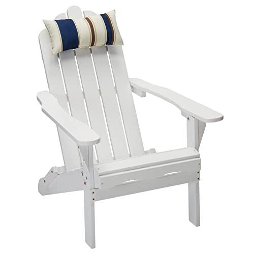 Anraja Outdoor Patio Wood Folding Adirondack Chair Outside with Pillow for Outdoor Patio, Porch, Yard, Garden, Fire Pit, White - CookCave