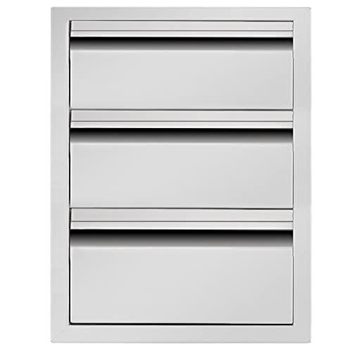 Atatod 14" W Outdoor Kitchen Drawer Stainless Steel BBQ Triple Drawer Flush Mount for Outdoor Kitchen Island(Overall Size:14" W x 21" H x 23" D inch) - CookCave