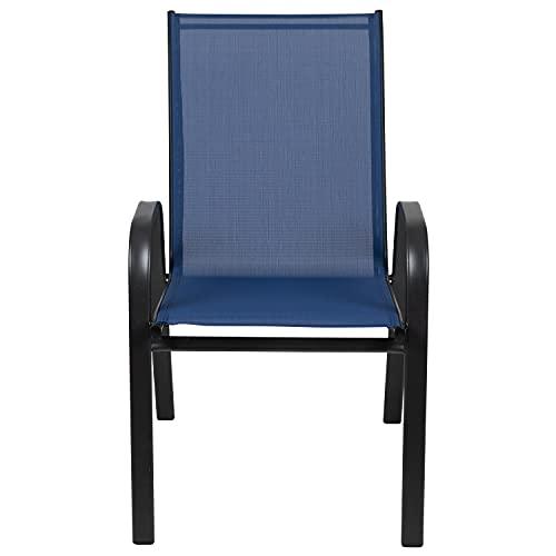 Flash Furniture 4 Pack Brazos Series Navy Outdoor Stack Chair with Flex Comfort Material and Metal Frame - CookCave