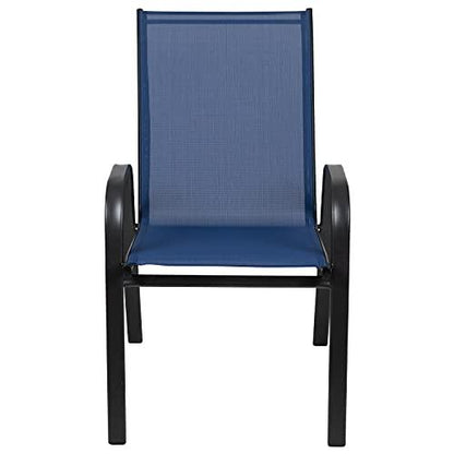 Flash Furniture 4 Pack Brazos Series Navy Outdoor Stack Chair with Flex Comfort Material and Metal Frame - CookCave