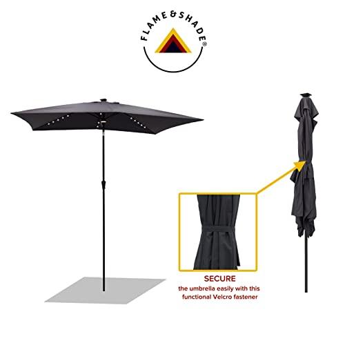 FLAME&SHADE 6.5 x 10 ft Rectangular Solar Powered Outdoor Market Patio Table Umbrella with LED Lights and Tilt, Anthracite - CookCave