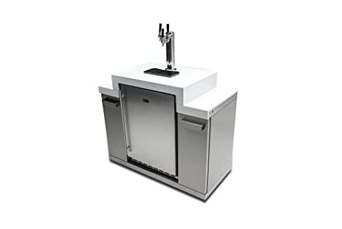 Mont Alpi MA-KEG Stainless Steel Outdoor Rated 3 Beer Tap Kegerator Keg Center Refrigerator Module w/Digital Display + White Granite Countertop - Holds 3 Pony Kegs - Fits Mont Alpi Island Grills - CookCave