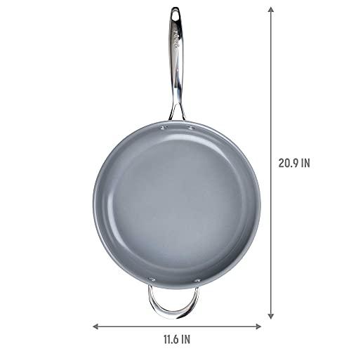 Goodful Ceramic Nonstick 4 Quart Deep Saute Pan with Lid, Dishwasher Safe Pots and Pans, Comfort Grip Stainless Steel Handle, Skillet Frying Pan, Made without PFOA, Blush - CookCave