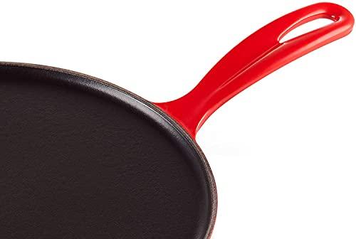 Le Creuset Enameled Cast Iron Crepe Pan with Rateau and Spatula, 10.75", Cerise - CookCave