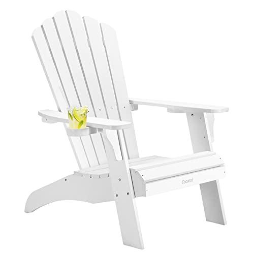 Cecarol Oversized Adirondack Chair, Patio Fire Pit Chair with 2 Cup Holders, 385lb Weight Capacity, All Weather Resistant and Durable Outdoor Chairs for Poolside, Lawn, Garden, White-AC01 - CookCave