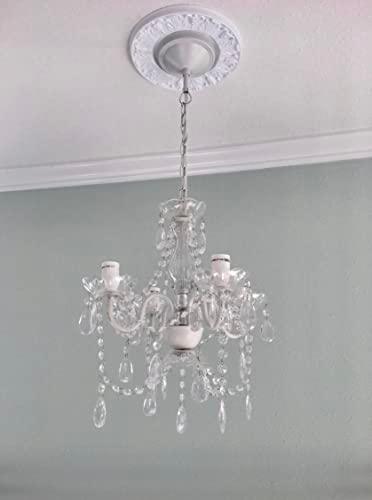 gypsy color The Original 4 Light Crystal White Hardwire Flush Mount Chandelier H17.5”xW15”, White Metal Frame with Clear Glass Stem and Clear Acrylic Crystals & Beads That Sparkle Just Like Glass - CookCave