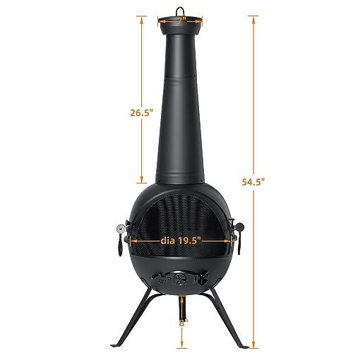 SINGLYFIRE Chiminea Fireplace Outdoor Prairie Fire Deck or Patio Backyard Wooden Fire Pit with Chiminea Cover Rust-Free Iron Black - CookCave