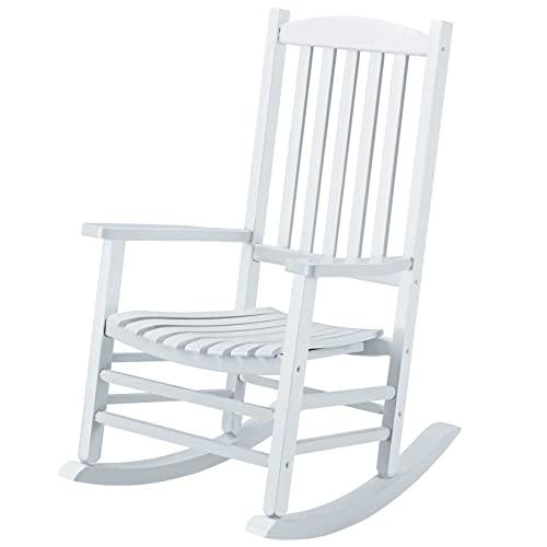 Hupmad Wooden Rocking Chair Rocker Outdoor Oversized Porch Rocker Chair,Patio Wooden Rocker with High Back and Armrest,All Weather Rocker Slatted for Backyard,Garden,400 lbs Support,White - CookCave