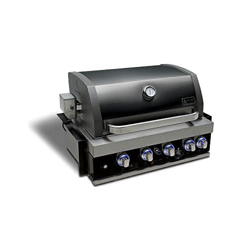 Mont Alpi Black Stainless Steel MABi400-BSS 32-Inch 4-Burner 63000 BTU Built-In Natural Gas/Liquid Propane Outdoor Kitchen Gas Grill Infrared Rear Burner + Rotisserie Kit & Weather Cover - CookCave