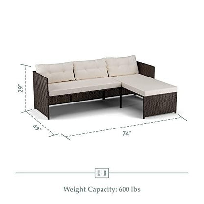 Edenbrook Bayview Rattan Patio Furniture - Mix and Match Outdoor Furniture, L-Shape Sofa Only, Brown Rattan/Cream - CookCave