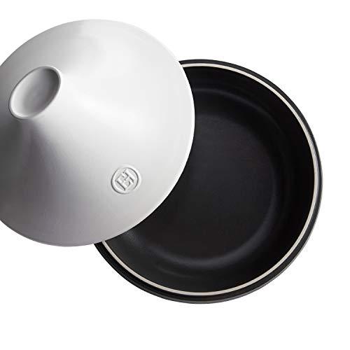 Emile Henry Delight Ceramic Tagine, 4.0 Quart, Slate with White - CookCave