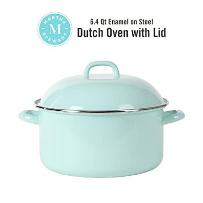 Martha Stewart Thayer 6.4-Quart Enamel On Steel Scratch Resistant Dutch Oven w/Lid - Martha Blue, Induction Safe - CookCave