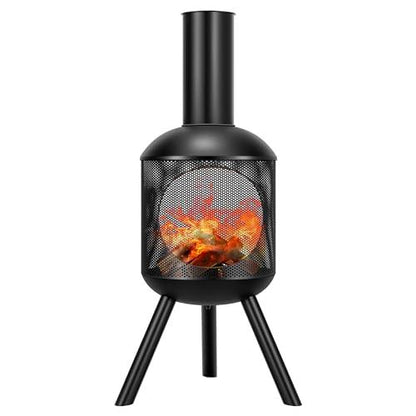 VIVOHOME 46 Inch Chiminea Outdoor Fireplace, Cold-Rolled Steel Wood Burning Fire Pit with Mesh Design, Top Chimney Cover, and Fire Poker Ideal for The Patio, Garden, and Backyard Black - CookCave