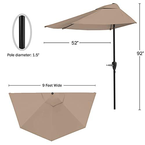 Pure Garden Half Round Patio Umbrella with Easy Crank – Compact 9ft Semicircle Outdoor Shade Canopy for Balcony, Porch, or Deck (Sand) - CookCave