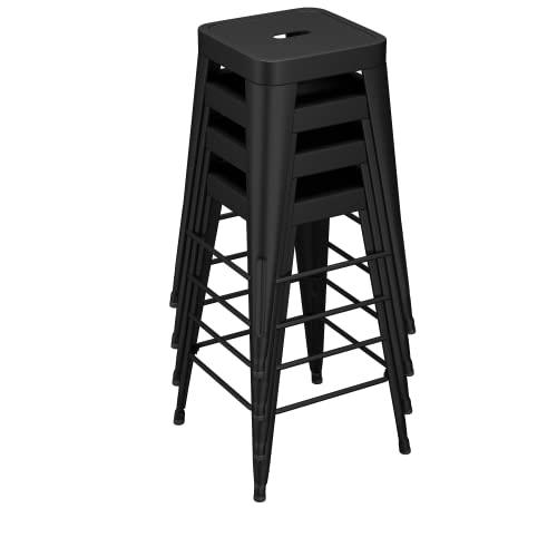 SHINEBOOM Metal Bar Stools Set of 4 Barstools Indoor/Outdoor Matte Black Counter Height Bar Stools Bar Chairs, Bar Stools with Back 24" Bar Stools Counter Height for Kitchen Island Dining Room - CookCave