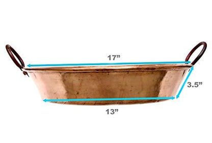 Paella Pan 17" Paellera de Cobre Spain España 100% Pure Hammered Hand-made Artisan Copper Classic Traditional Seafood Marisco Cazo - CookCave