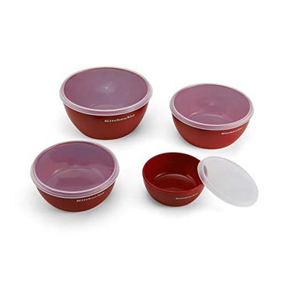 KitchenAid Classic Prep Bowls with Lids, Set of 4, Empire Red - CookCave